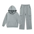thumbnail image 7 of Glisme Girls Outfit Set Solid Color Long Sleeve Hooded Tops With Pocket Pants Outfit Casual Girls Set Size 11-12 Years Grey, 7 of 7