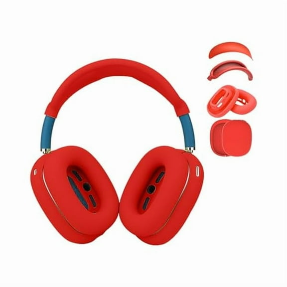 YJJSKEJI Silicone Case Cover for AirPods Max Headphones,【4 in 1】 Upgraded Ear Pad Case Cover/Ear Cup Cover/Headband Cover/Top Cover for Apple Airpods Max Accessories, Anti Sweat Case Cover - Red