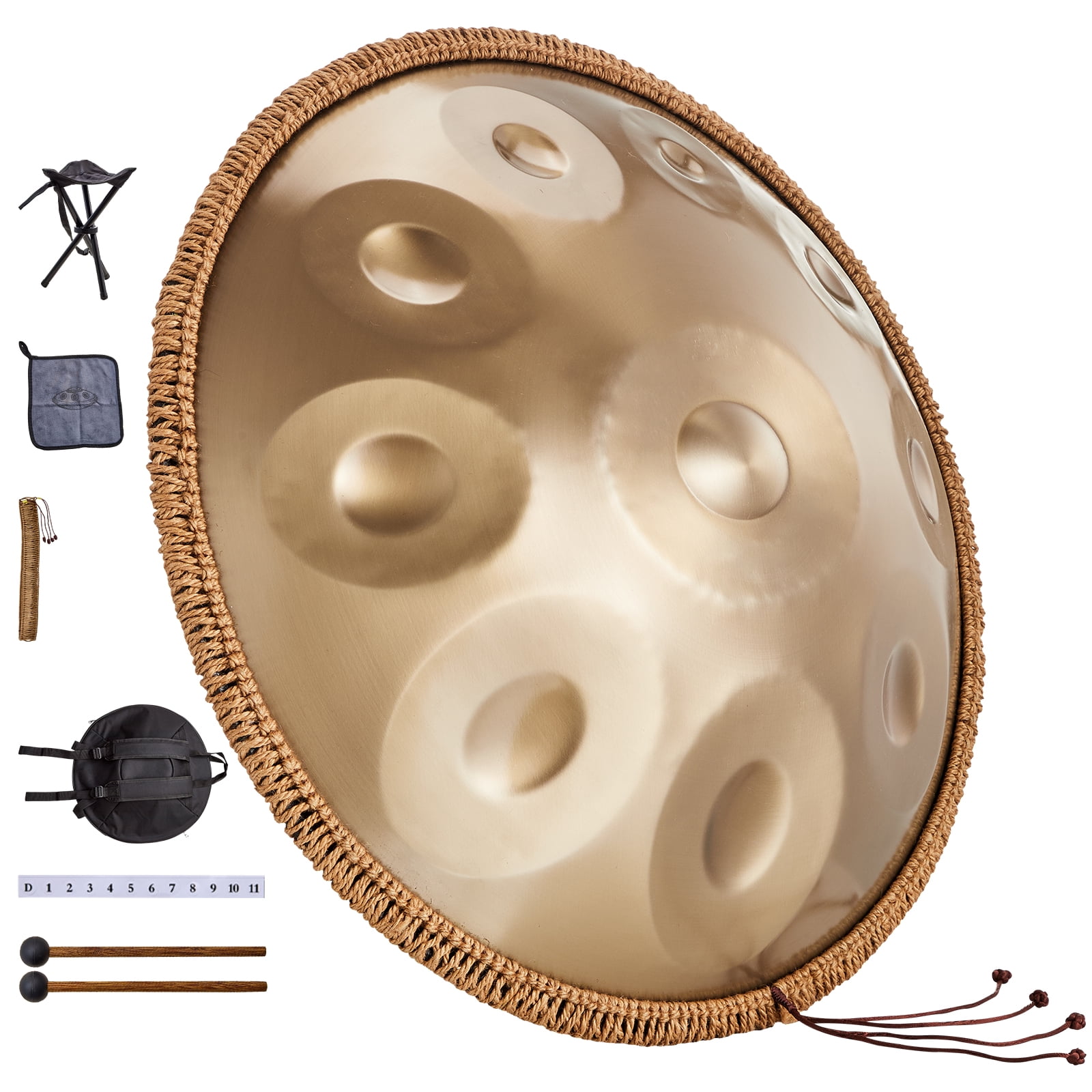 VEVOR Handpan Drum, 22 in & 10 Notes, D Minor Hand Drum, Hand Pan Drum Instrument with Mallets, 432Hz Handpan Stand & Carry Bag, Steel Healing Sound Drum, Percussion Instruments for Adults Beginners