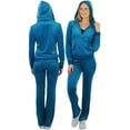 thumbnail image 4 of ToBeInStyle Women's Velour Tracksuit Zip-Up Hooded Jacket and Matching Pants, 4 of 9