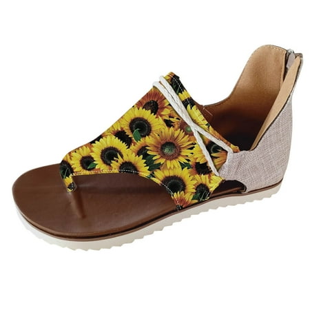 

Womens Sandals Fashion Spring Summer Women Sandals Canvas Flower Sunflower Leopard Print Lightweight Casual Women S Sandals Pu Yellow 38