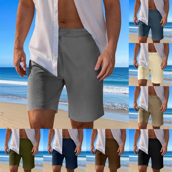 Eryao Mens Summer Shorts with Pockets Comfy Elastic Waisted Shorts Lightweight Casual Beach Drawstring Pants,Khaki,M