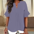 thumbnail image 2 of Edvintorg Summer Shirts for Women Cotton Linen V Neck Short Ruffle Sleeve Loose Casual Tops Womens Blouses Women Clothing Purple S, 2 of 9