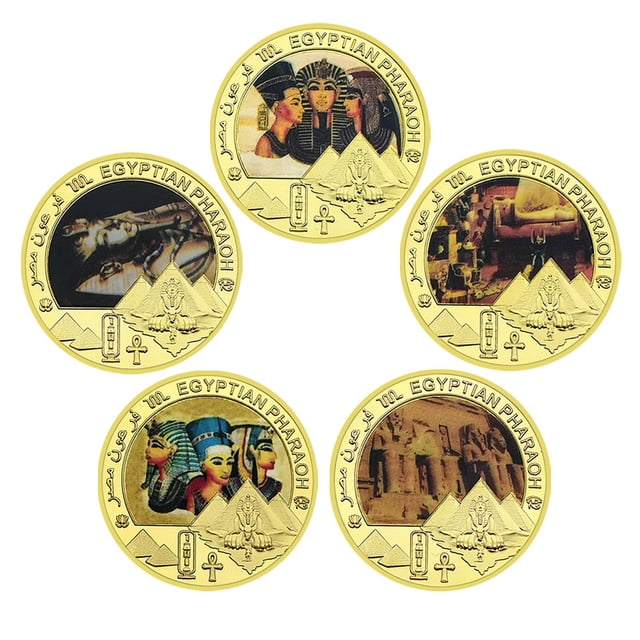 Juego de monedas de la civilización del Antiguo Egipto de 5 piezas con faraón y pirámide