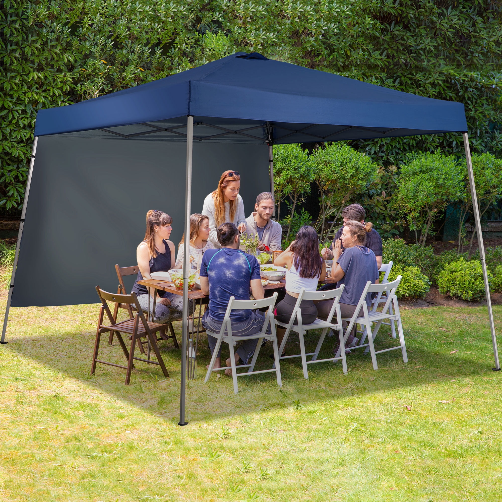 Ainfox 8 x 8 ft Pop up Canopy Tent with One Sidewall,Instant Slant Outdoor Gazebo for Beach, Sun Shade,Outdoor Activies,Blue