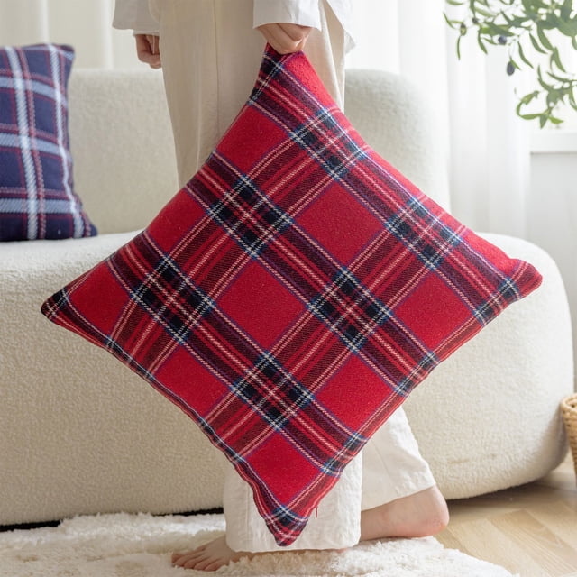 Xihbxyly Fundas de Cojín con Elegante Diseño a Cuadros Escoceses Rojos y Blancos, Tacto Suave de Lino, Funda de Cojín para Exteriores, Decoración Del Hogar, Sofá de Sala de Estar, Dormitorio, Tamaño