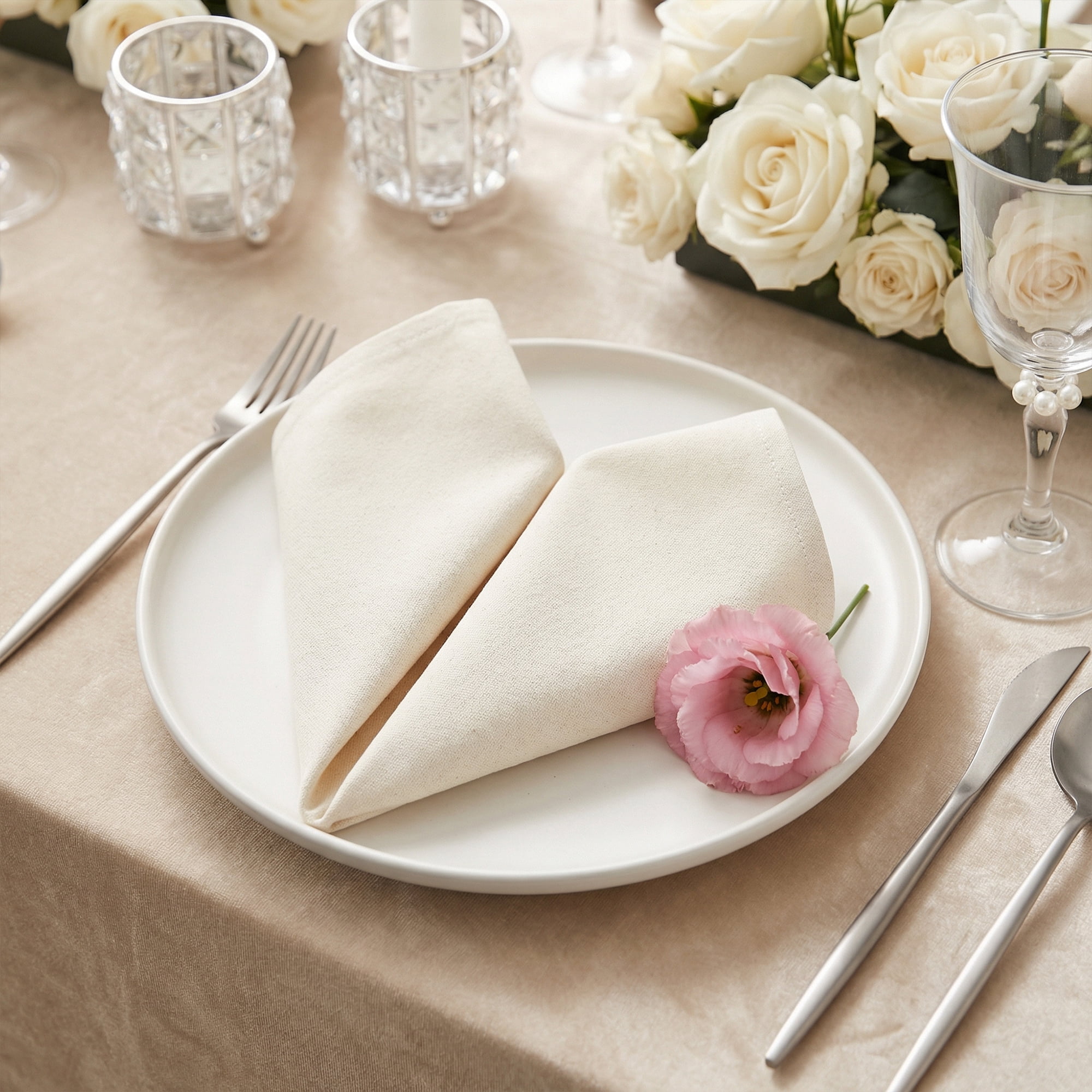Unique Bargains 12Pcs Cotton Washable Reusable Events Cloth Napkins Beige 16x16inch