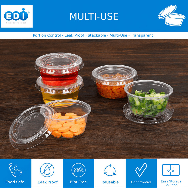 EDI Clear Plastic Disposable Portion Cups Souffle Cup with Lids 2 oz 100