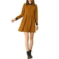 thumbnail image 3 of INSPIRE CHIC Women's Plaid Long Sleeve Button Up Point Collar Shirt Dress L Brown, 3 of 7