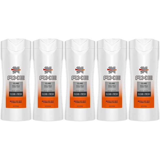 Axe Island Body Wash, Fresh Citrus & Coconut Scent, 16 Ounce (Pack of 5