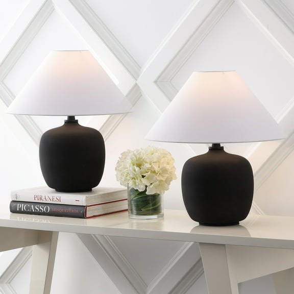 JONATHAN Y Delphi 18.25" Minimalist Scandinavian Resin/Iron LED Table Lamp, Matte Black (Set of 2), JYL5600A-SET2
