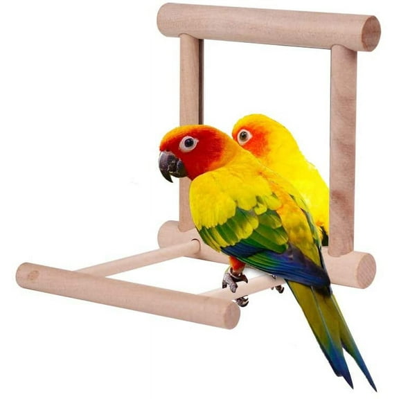 Visland Bird Toy for Parrot Parakeets Conures Cockatiels Cage Swing Wooden Fun Play Mirror Stand Toy for Birds
