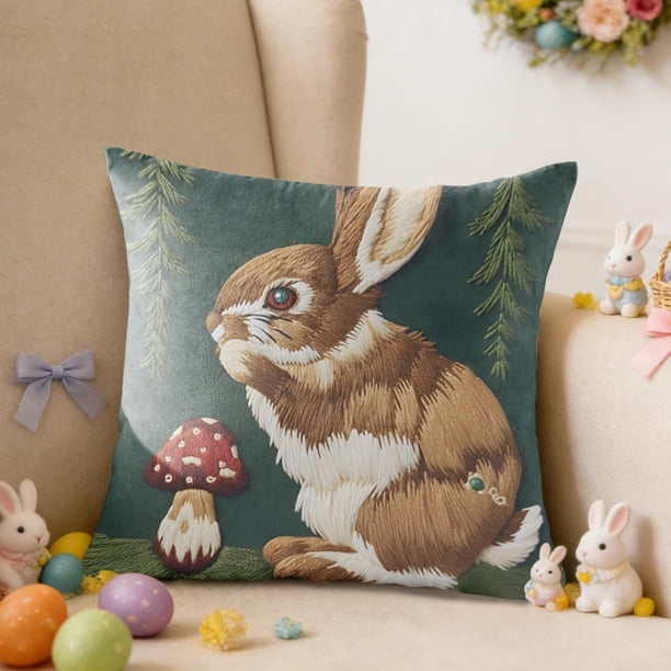 CaiYueKe Easter Rabbit Floral Pillow Cover - Sofa Cushion Case Home Decor Throw Pillow for Living Room Couch Bedroom Outdoor Indoor Decorative Accent Spring Holiday Farmhouse Decor