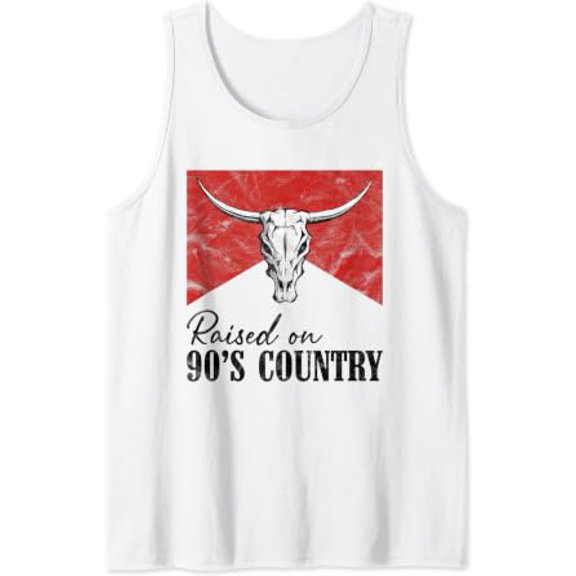 Vintage Western Bull Skull Raised On 90S Country Music Tank Top Size S-3XL