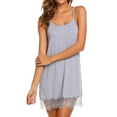 thumbnail image 3 of TWZH Women Solid Color Sling Sleepdress Lace Decorated Crew Neck Sleepwear, 3 of 5