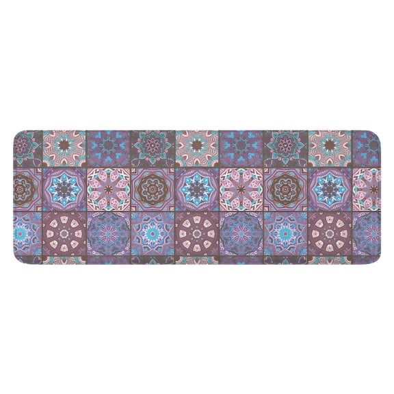 Purple Ethnic Geometric Patchwork Pattern Kitchen Rug Mat,Kitchen Runner Rugs Non Skid Washable,Decorative Kitchen Floor Mats for Kitchen,Sink,Laundry,17"x47.2"