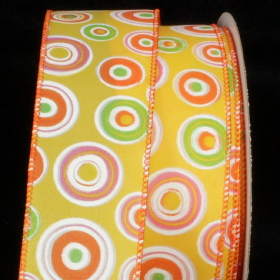 The Ribbon People Yellow and Orange Circle Wire Edged Craft Ribbon 1.5" x 40 Yards