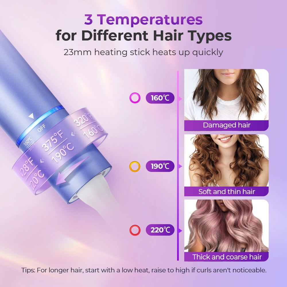 Automatic Curling Iron, SINGES Professional Hair Curler, 3 Temps Setting, Anti-tangle Ceramic Barrel Rotating, 30S Fast Heating, 22mm Auto 360° Rotating Hair Wand