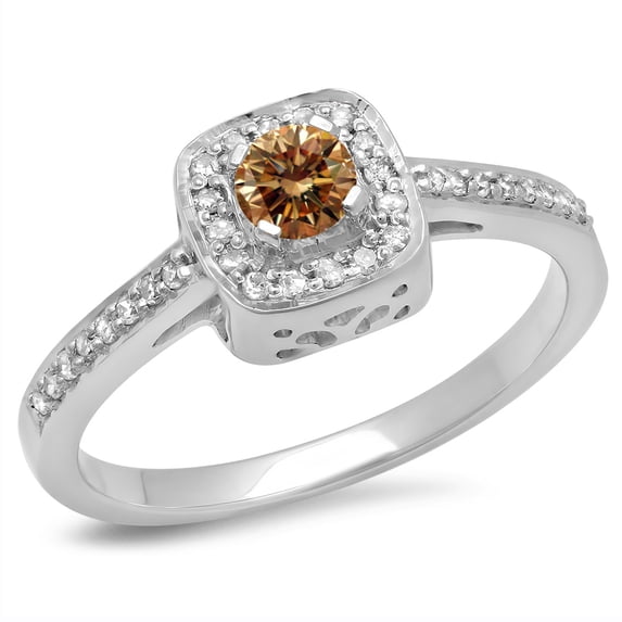 Dazzlingrock Collection 0.33 Carat (ctw) 14K Champagne & White Diamond Ladies Engagement Ring 1/3 CT, White Gold, Size 7.5