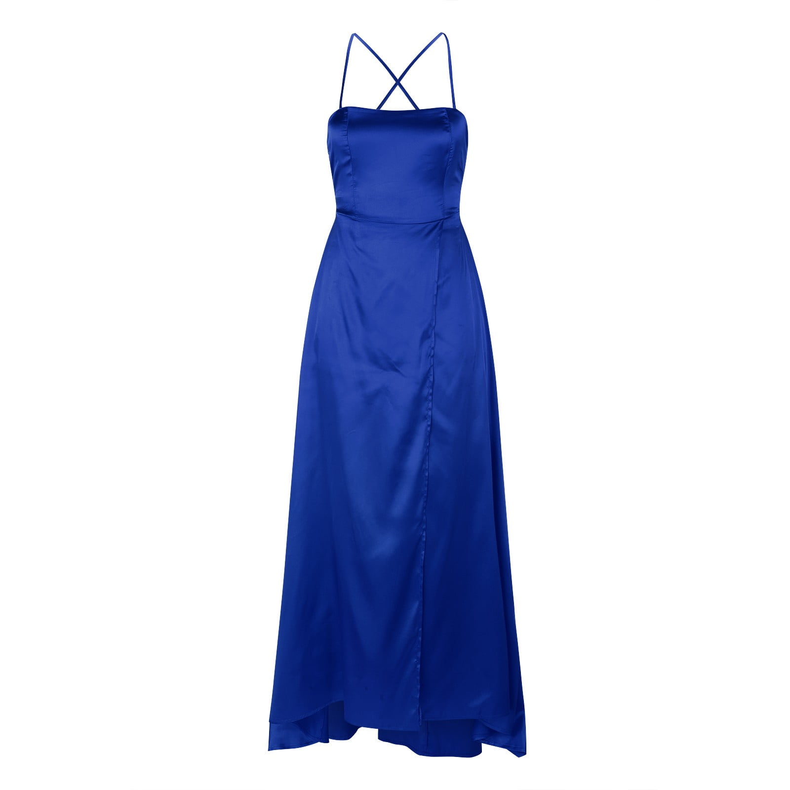 XIAOCHA Satin Gown for Women Fitted Scoop Neck Spaghetti Strap Side Slit Maxi Dress Smooth Glamorous Evening Dresses