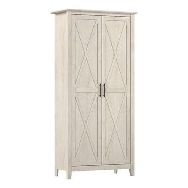 Pemberly Row Tall Storage Cabinet with Doors in Linen White Oak - Wood