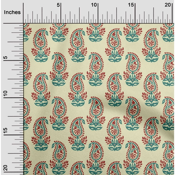 oneOone Cotton Jersey Light Yellow Fabric Paisley Block Craft Projects Decor Fabric Printed By The Yard 58 Inch Wide