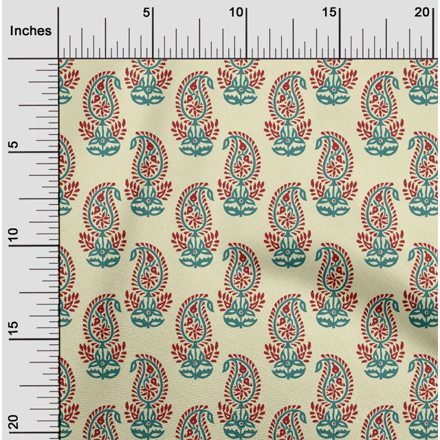 oneOone Viscose Jersey Light Yellow Fabric Paisley Block Craft Projects Decor Fabric Printed By The Yard 60 Inch Wide