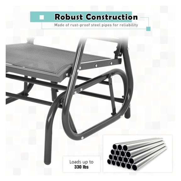 Outdoor Swing Chair, Single Glider Rocking Chair with Armrests, 330lbs Capacity, Steel Frame, Patio Furniture for Garden, Backyard, Lawn, Poolside