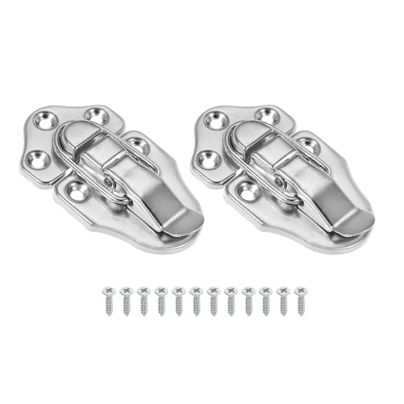 Retro Style Duckbilled Toggle Hasp Latch, Small Metal Vintage Box Toggle with Mounting Screw, Silver 2 Pack