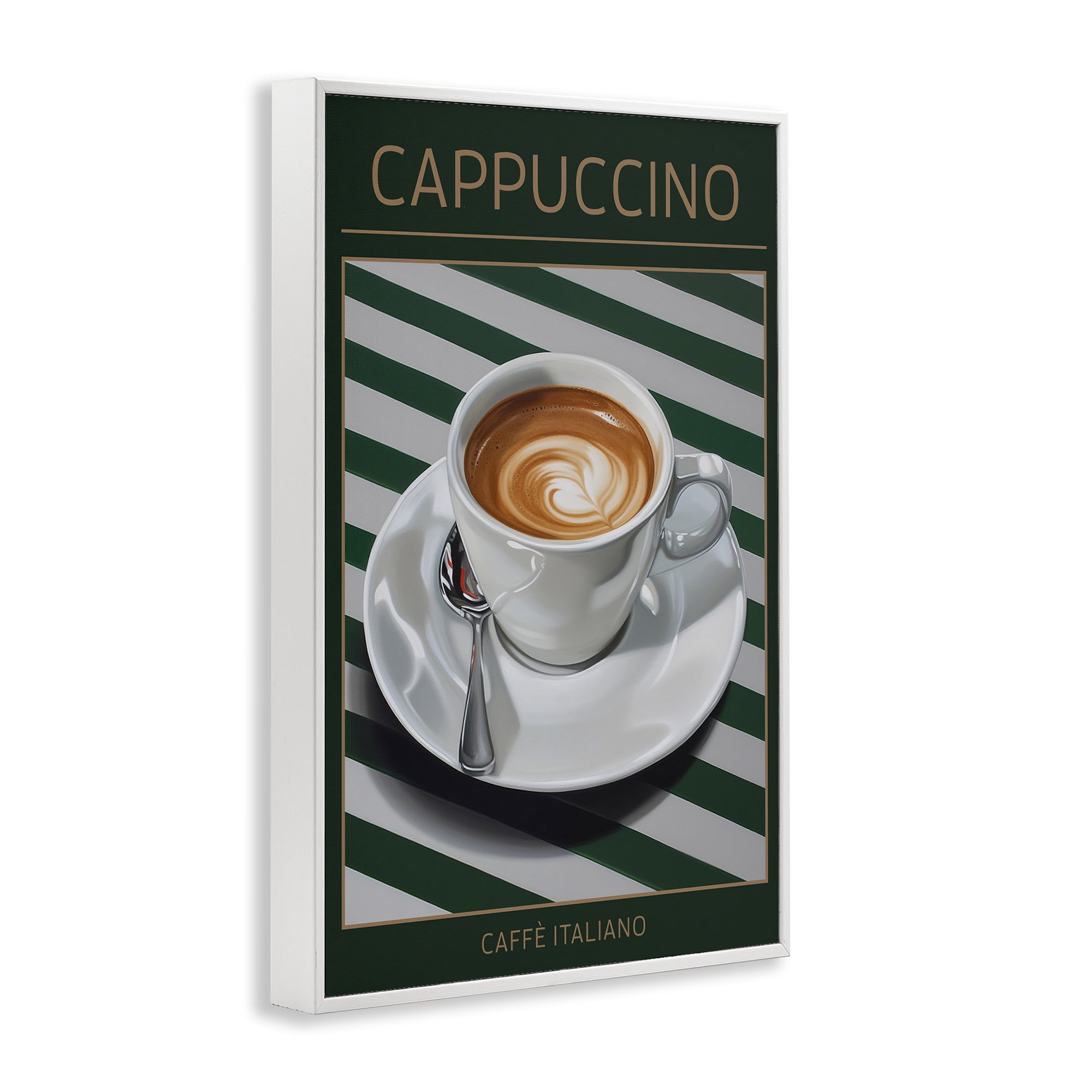 Stupell Industries Cappuccino Coffee over Stripes White Framed Giclee Art, design by Andreas Magnusson