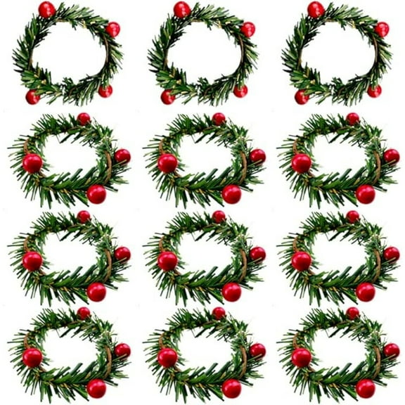 Christmas Napkin Rings Holly Berry for Banquet Table Decoration 12 Pcs