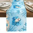 thumbnail image 2 of Summer Marine Life Table Runner, Cartoon Shark Watercolor Blue Starfish Corals Cotton Linen Kitchen Table Decoration Washable Dining Tabletop Runners for Home Party Decor 13x90 Inches, 2 of 9