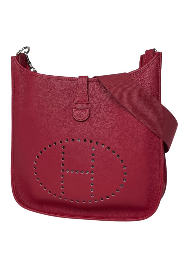 Pre-Owned Hermes Evelyne 1 GM Perforated H Logo Shoulder Bag, Taurillon Clemence Leather, Rouge...