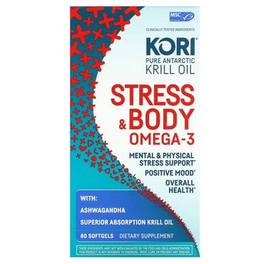 Kori Pure Antarctic Krill Oil, Stress & Body Omega-3 with Ashwagandha, 80 Softgels