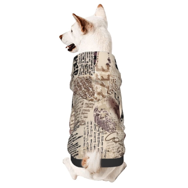Fotbe Abstract Coffee Pattern With Letters Sudadera con Estampado para Perros Pequeños – Suéter con Capucha para Mascotas, Tela Suave de Forro Polar con Bolsillo-Small