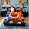 thumbnail image 3 of meiyoeat Fire Water Multisport Bed Sheets for Boys, Lightning Basketball Baseball Soccer Full Size Sheets, 4-Piece, 1 Flat Sheet, 1 Fitted Sheet and 2 Pillowcases, 3 of 5
