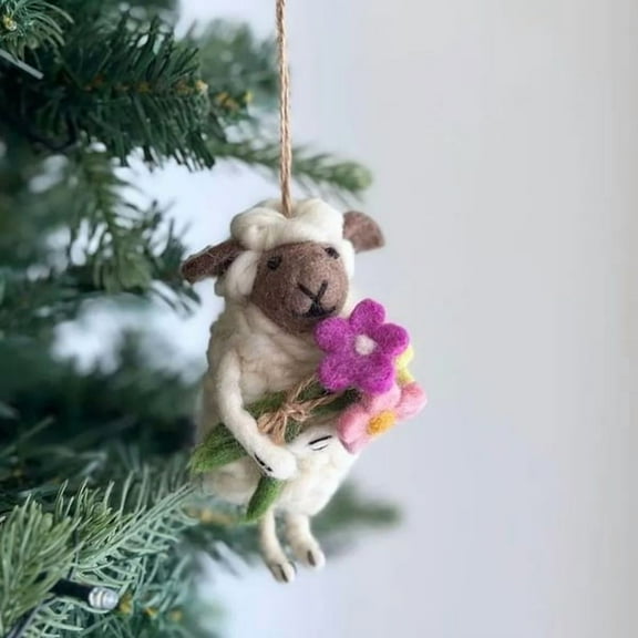 Cute Felt Sheep Christmas Ornament - 4.72 Inch Handmade Wool Felt Animal, Plush Lamb Hanging Decoration, Farmhouse Christmas Ornament, Rustic Xmas Tree Holiday Decor for Kids