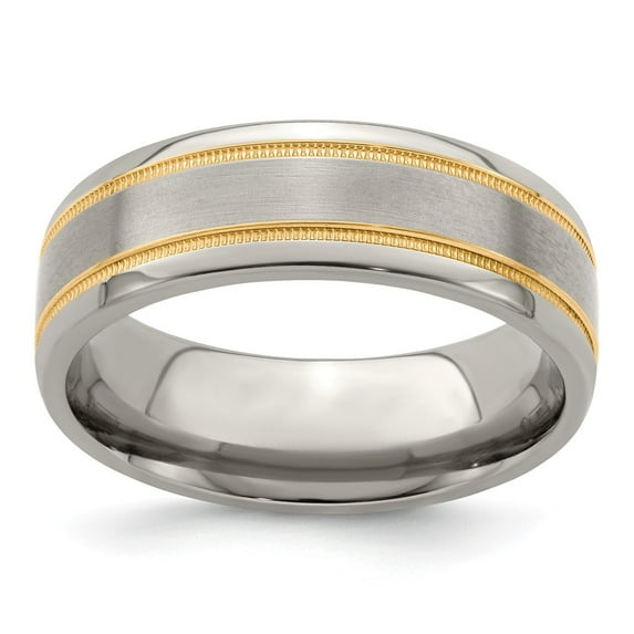 Titanium Men's and14K Milgrain 7mm Wedding Brushed Matte Finish Band Ring Size 8
