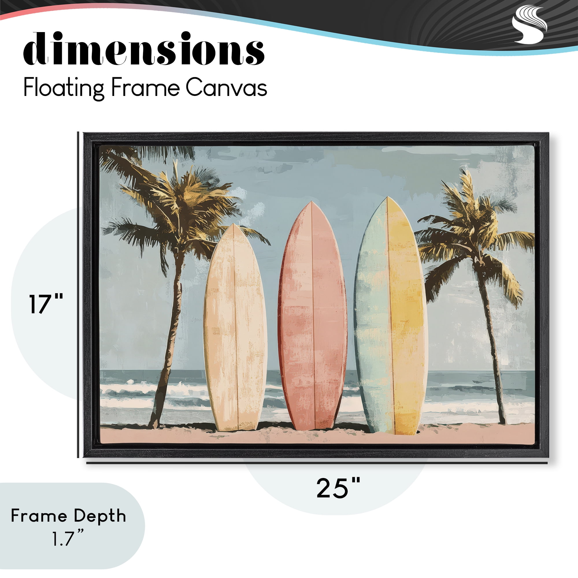 Stupell Industries Paradise Surfboard Trio Black Framed Floater Canvas Wall Art, design by Petal Prints Design