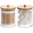 thumbnail image 1 of Porta hisopos de acrílico transparente con tapa de bambú de estilo minimalista moderno ZDWQFA, 1 of 8