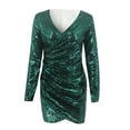 thumbnail image 5 of Winter Fall Dresses for Women Wedding Guest Long Sleeve Sequins V-neck Self Cultivation Dress Slim Elegant Ladies Party Dress, 5 of 7