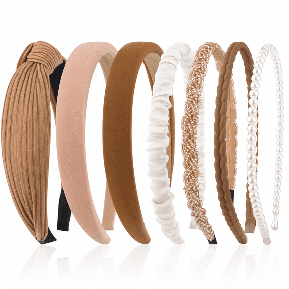HBlife 7 Pack Headbands for Women Girls Headbands Trendy Brown Knotted Solid Head Bands Pearl Headband Non Slip Hairbands Cute Hair Accessories Multi-style Headband Pack