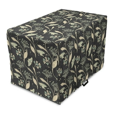 Floral Dog Crate Cover, Victorian Flowers Butterflies and Leaves Spring Freshness, Easy to Use Pet Kennel Cover Small Dogs Puppies Kittens, 7 Sizes, Dark Grey Champagne, by Ambesonne