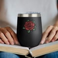 thumbnail image 4 of Rose 12oz Insulated Wine Tumbler with Lid and Straw – Double Wall Vacuum Mug Stainless Steel 304 Interior for Hot & Cold Drinks Coffee, Wine, Cocktails, 4 of 5