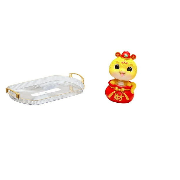 Bandeja de almacenamiento,Bandeja rectangular para servir frutas y postres de cocina,Bandeja decorativa organizadora multifunción para el hogar,Estatua de serpiente china,Estatua de serpiente
