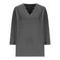thumbnail image 3 of BVOFAR 3/4 Length Sleeve Shirts for Women Fashion Scalloped V Neck Loose Tunic Tops Fall Lightweight Solid Going Out Blouse, 3 of 6