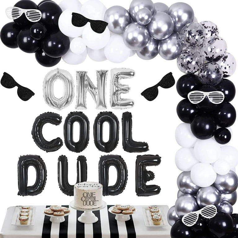 One Cool Dude 1st Birthday Decorations, Baby Boy First Birthday Balloon  Garland Kit Black Silver White With Sunglasses Stickers For Little Man 1  Year Old Party Supplies 