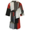 thumbnail image 6 of Beige And Black And Red Squares Womens Dress With Pockets Summer V Neck 3/4 Sleeve Dress Plus Size Loose Dress, 6 of 7