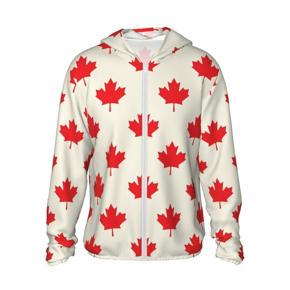 KLL Happy Canada Day Print Men's Women’s UPF 50+ Sun Protection Outdoor Hoodie Jacket Long Sleeve Fishing Hiking Performance Shirt-XX-Large