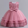 thumbnail image 2 of Yanlir Robe en Sequins pour Fille Sans Manches Col Rond Robe de Fête Scintillante, Tenue d'Été à la Mode pour Enfants, Style Princesse Tenue Décontractée Respirante pour les Vacances (Rose Vif, 4-5 Ans), 2 of 4
